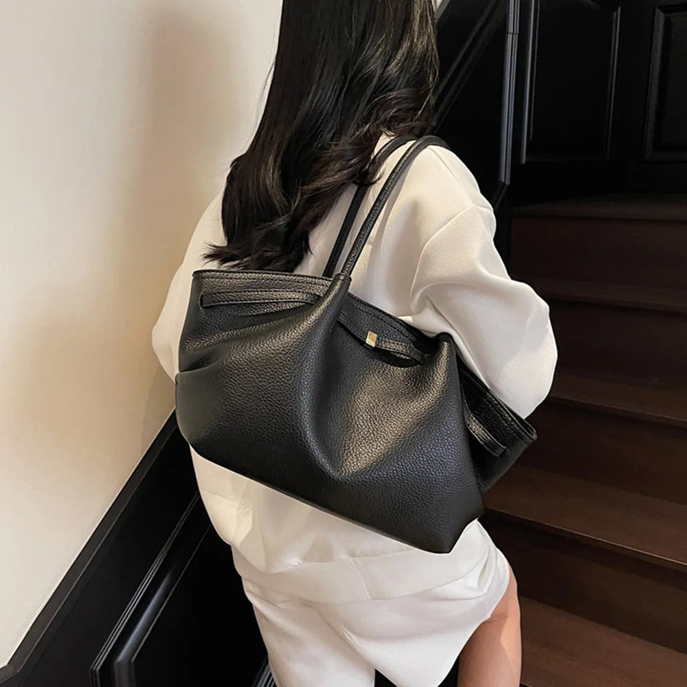 Grand sac à main cabas de cours bandoulière épaule besace au design lychee Ambre