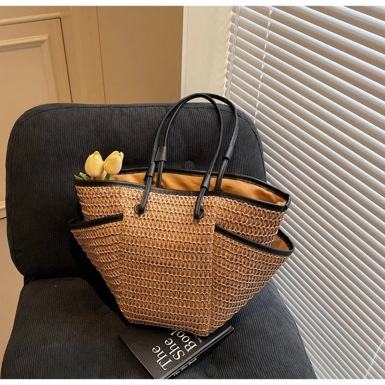 Grand sac à main cabas en paille Léa