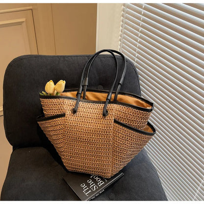 Grand sac à main cabas en paille Léa