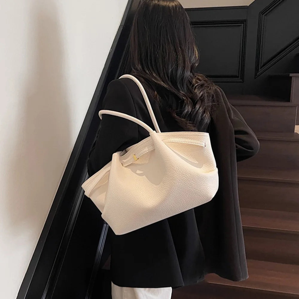 Grand sac à main cabas de cours bandoulière épaule besace au design lychee Ambre