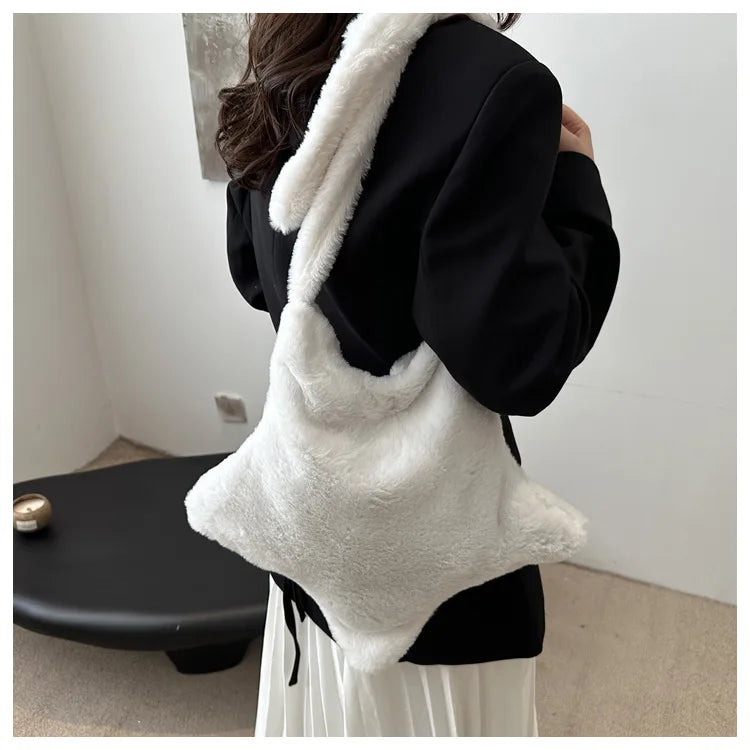 Grand sac à main cabas en peluche imprimé léopard et étoile Stella