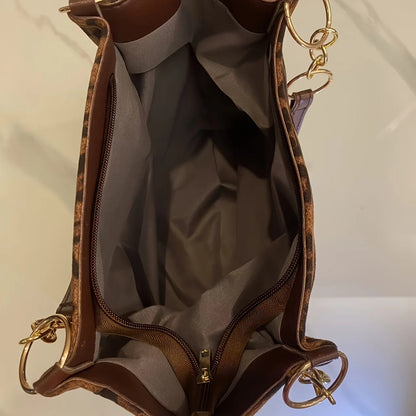 Grand sac à main cabas vintage imprimé léopard en cuir élégant et sophistiqué Alicia