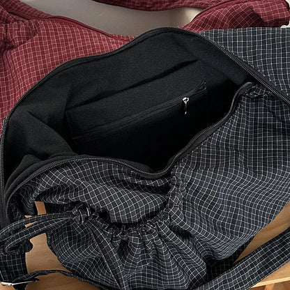 Grand sac à main hobo plissé à carreaux rétro et grand volume Jade