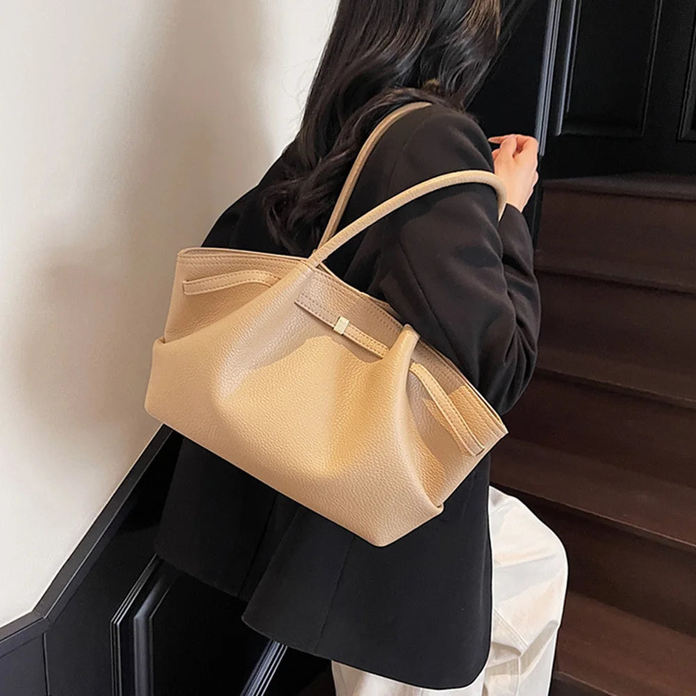 Grand sac à main cabas de cours bandoulière épaule besace au design lychee Ambre