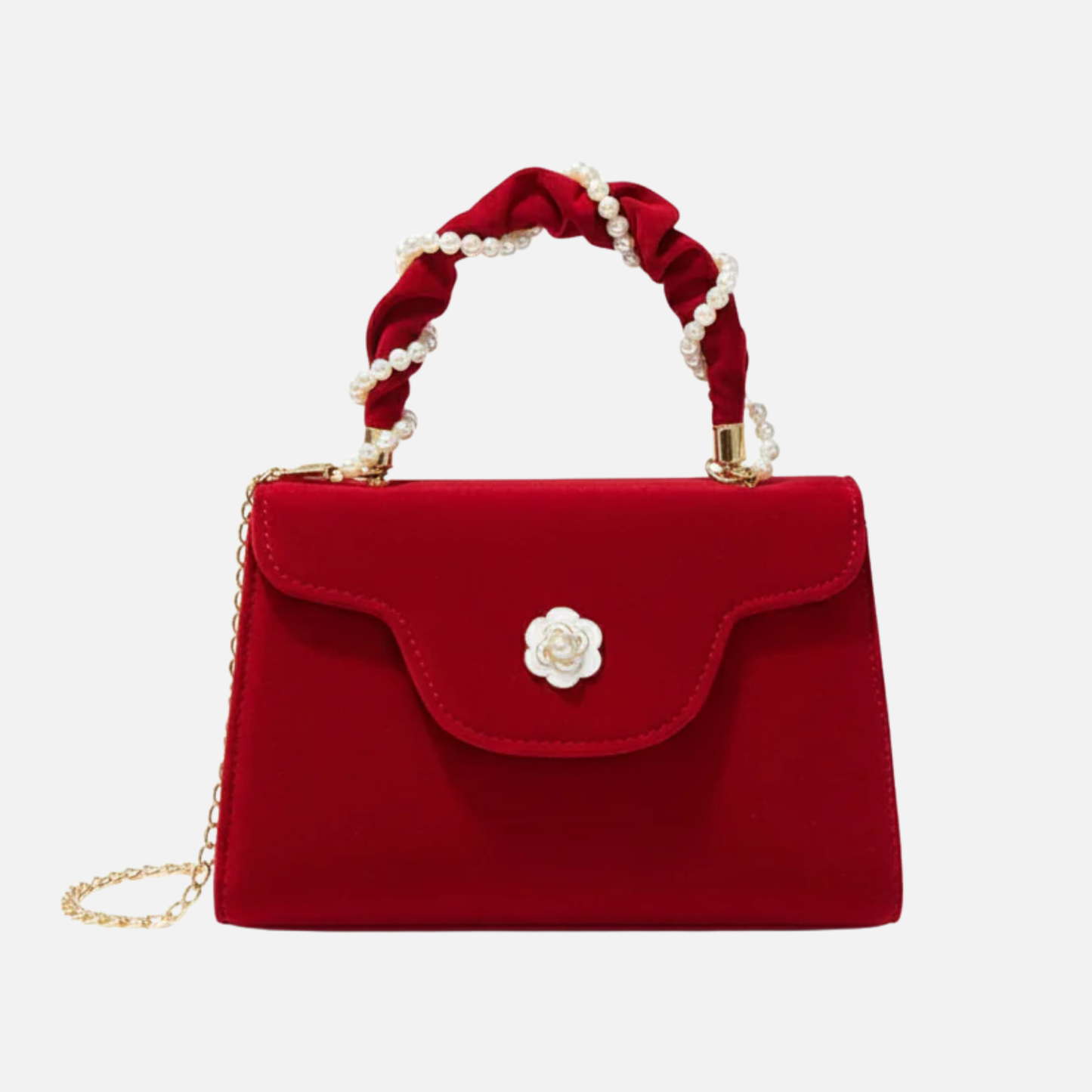 Petit sac à main vintage en velours rouge avec perles et nœud Valentina
