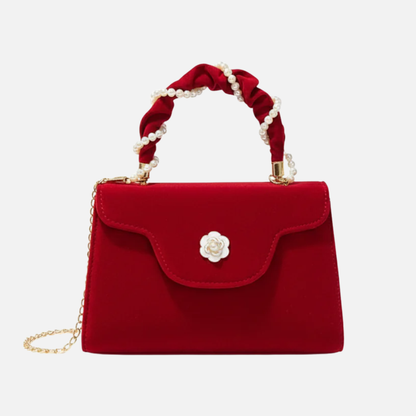 Petit sac à main vintage en velours rouge avec perles et nœud Valentina