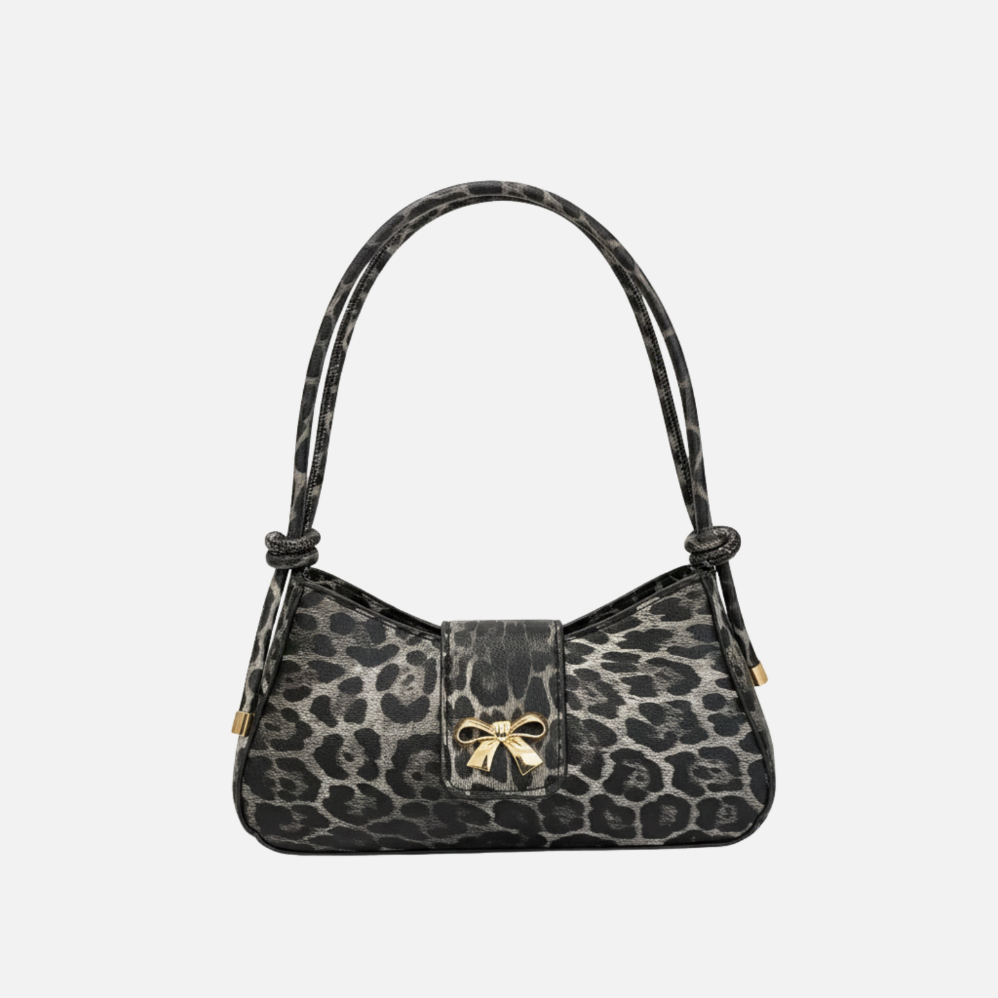 Petit sac à main bandoulière baguette motif léopard avec nœud papillon doré Élise