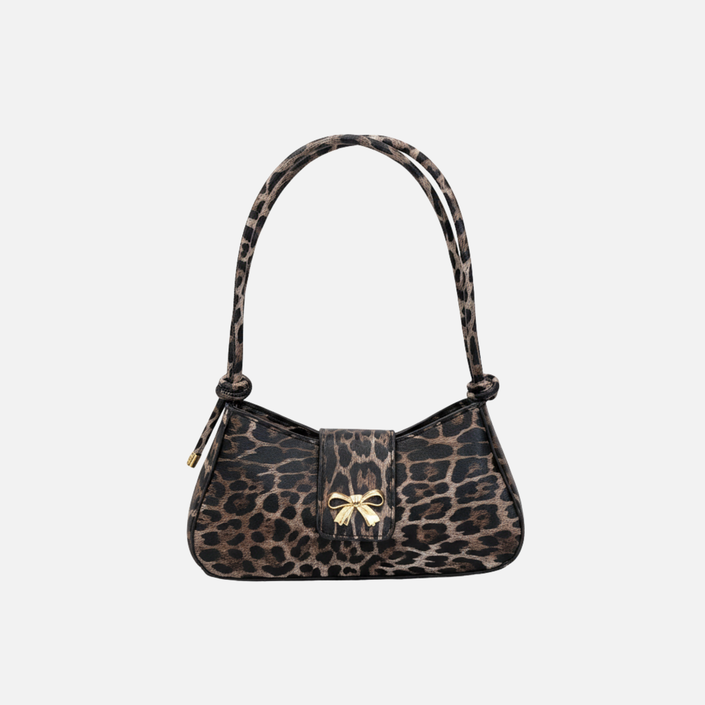 Petit sac à main bandoulière baguette motif léopard avec nœud papillon doré Élise