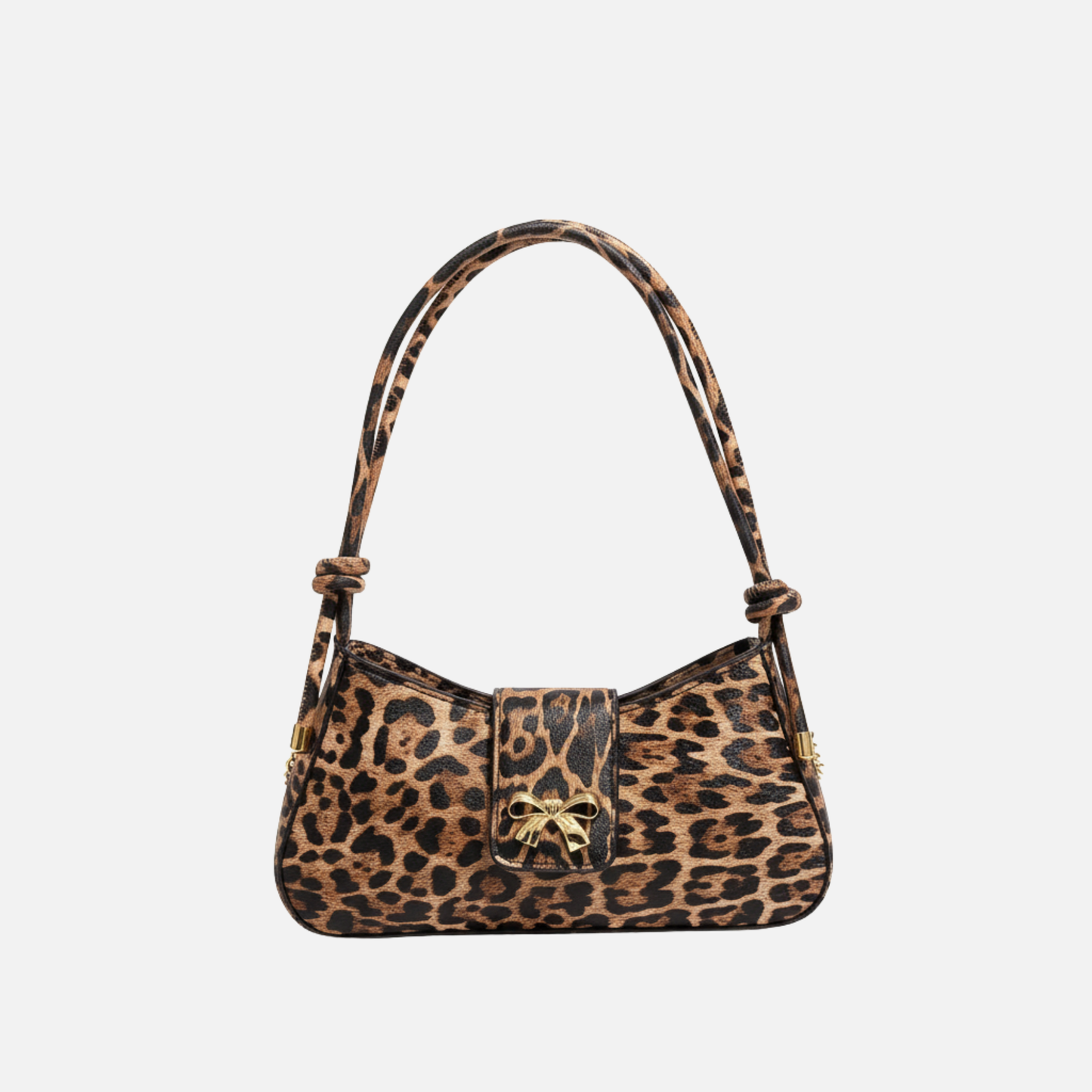 Petit sac à main bandoulière baguette motif léopard avec nœud papillon doré Élise