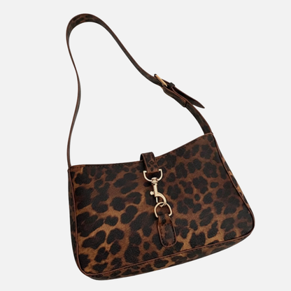 Petit sac à main bandoulière baguette vintage motif léopard au style Y2K et tendance Sarah