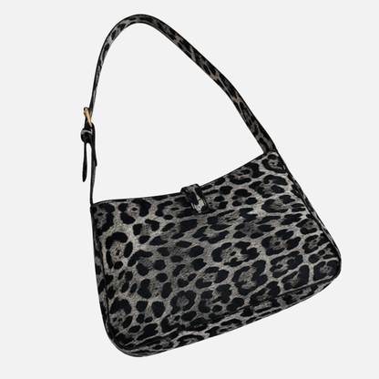 Petit sac à main bandoulière baguette vintage motif léopard au style Y2K et tendance Sarah