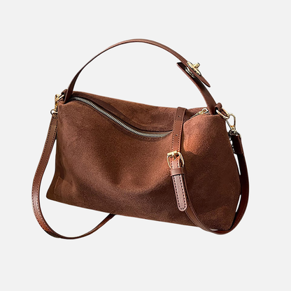 Grand Sac à main bandoulière de cours en suédine au design souple et intemporel Sarah