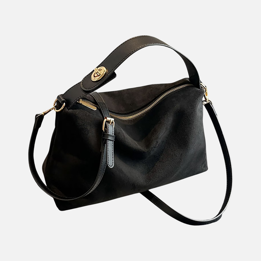 Grand Sac à main bandoulière de cours en suédine au design souple et intemporel Sarah