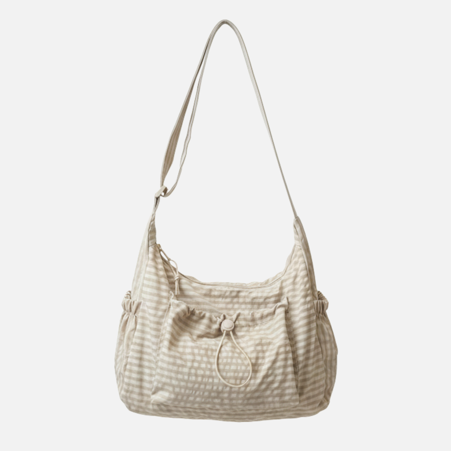 Grand sac à main bandoulière plissé en nylon à motif damier Maëlys