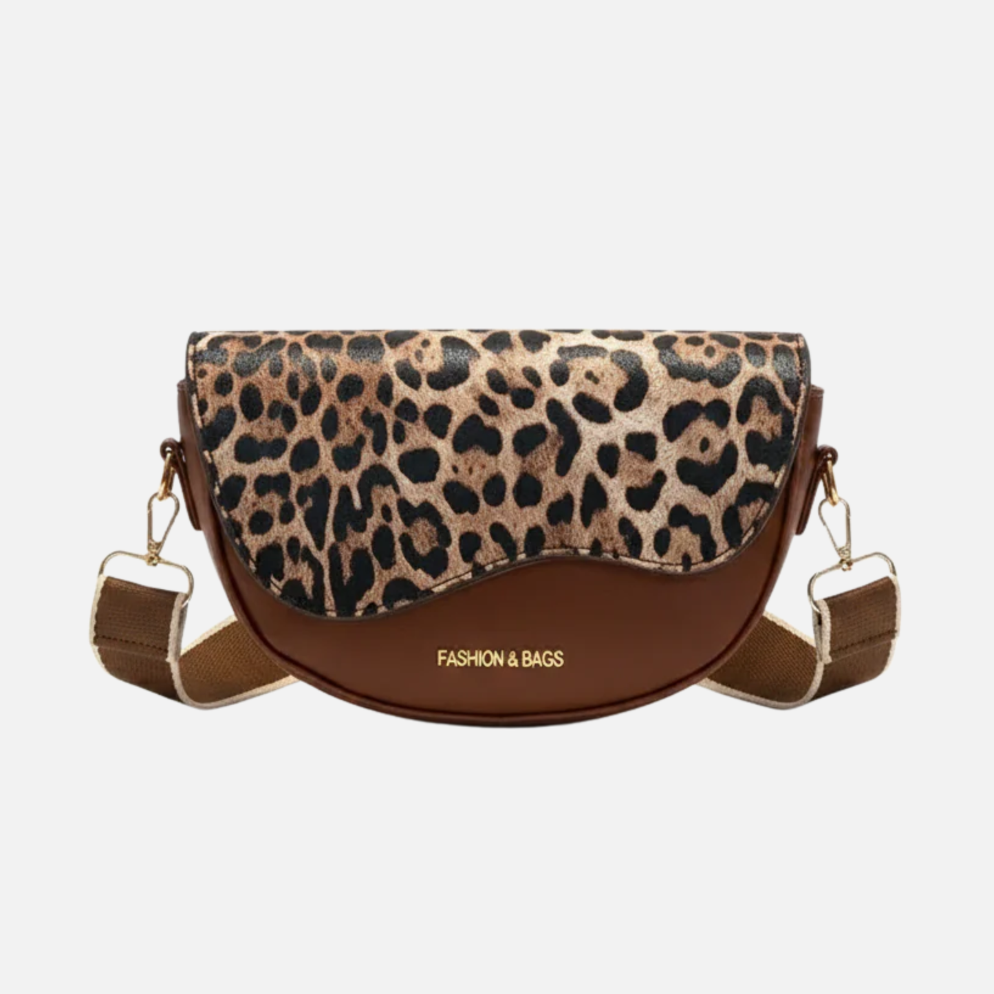 Petit sac à main bandoulière besace demi-lune aux motifs léopard Louna