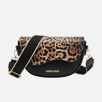 Petit sac à main bandoulière besace demi-lune aux motifs léopard Louna