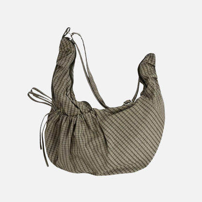 Grand sac à main hobo plissé à carreaux rétro et grand volume Jade