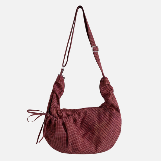 Grand sac à main hobo plissé à carreaux rétro et grand volume Jade