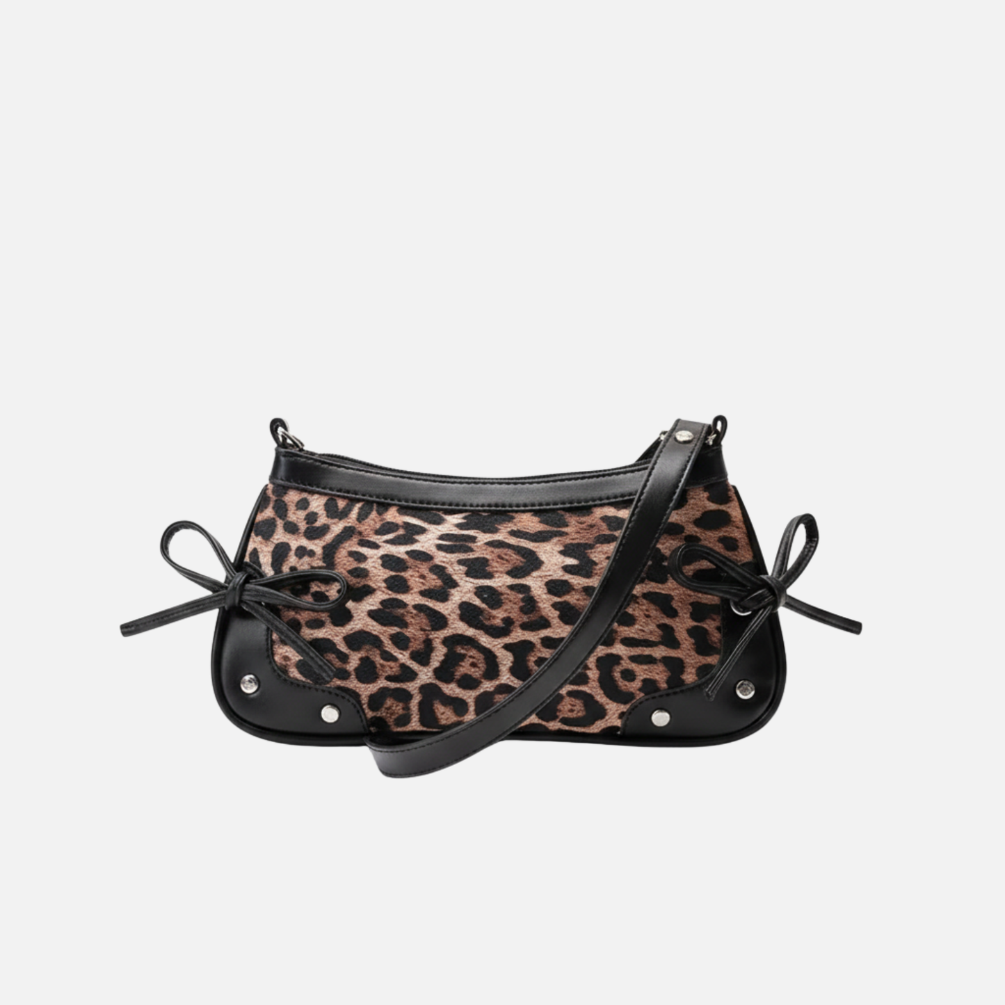 Petit sac à main bandoulière épaule rétro à double nœud et motif léopard Léa