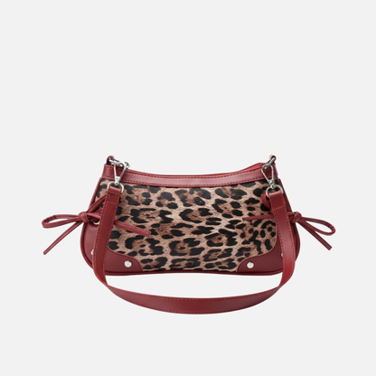 Petit sac à main bandoulière épaule rétro à double nœud et motif léopard Léa