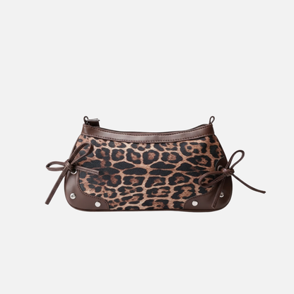 Petit sac à main bandoulière épaule rétro à double nœud et motif léopard Léa