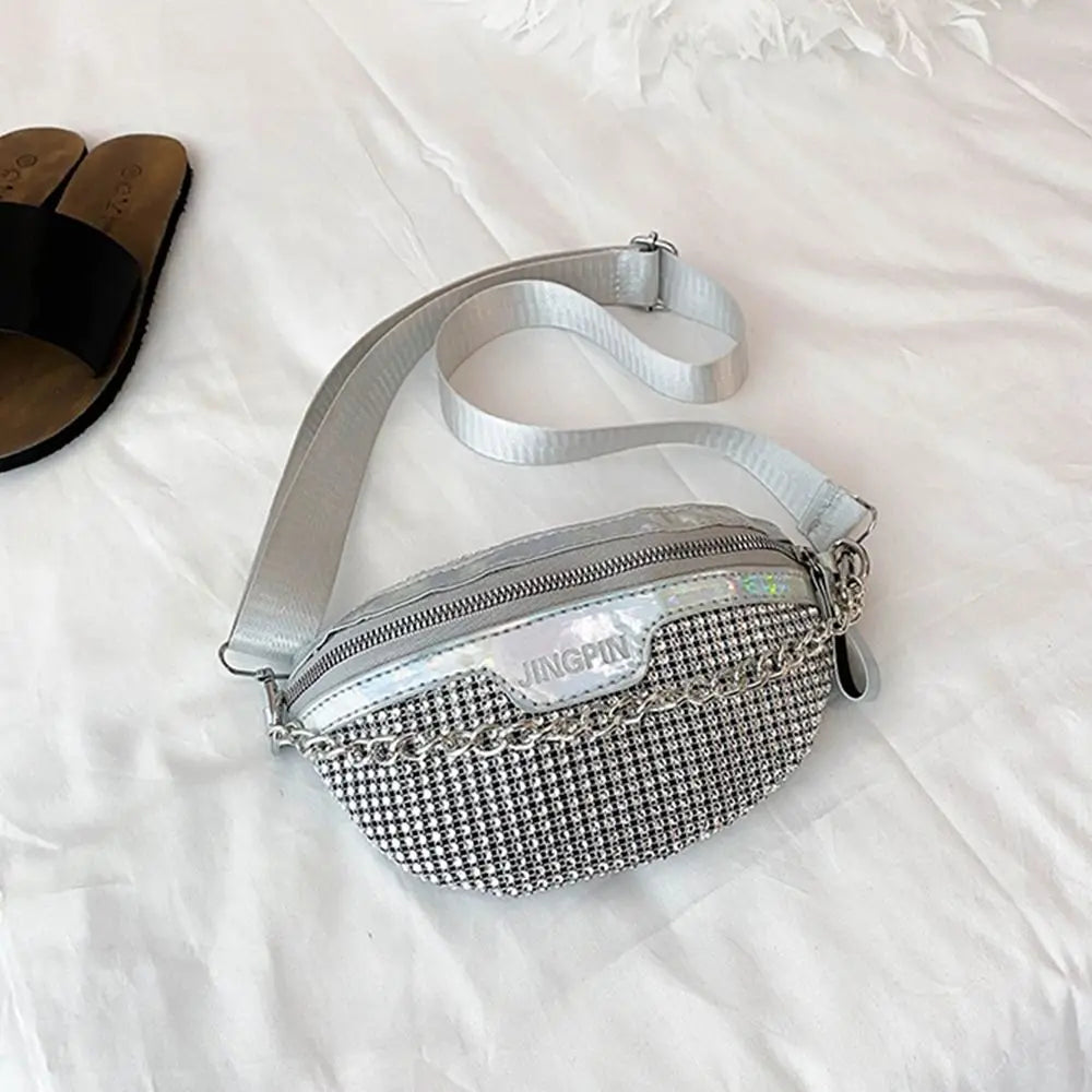 Sac banane à bandoulière avec strass et chaîne argentée Clothilde