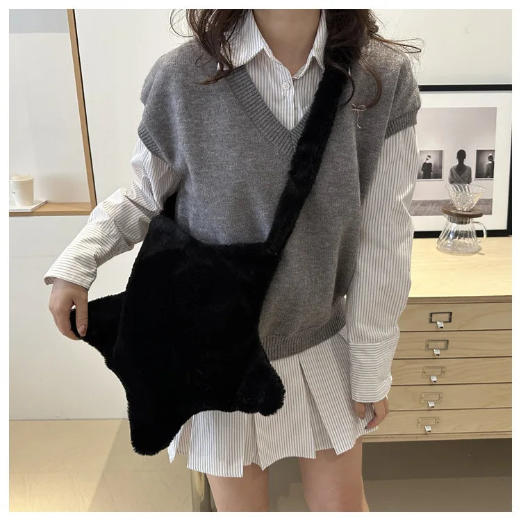 Grand sac à main cabas en peluche imprimé léopard et étoile Stella