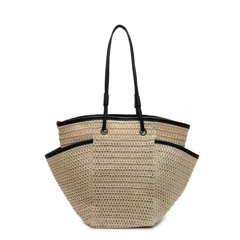 Grand sac à main cabas en paille Léa
