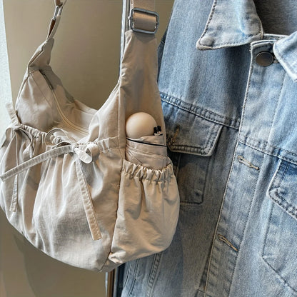 Grand sac à main hobo plissé en nylon léger et multi-poches Inès