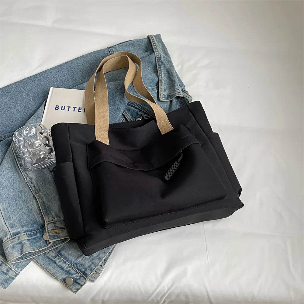 Grand sac à main cabas multipoches en toile Romane