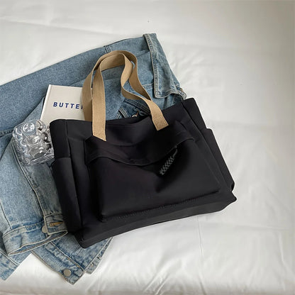 Grand sac à main cabas multipoches en toile Romane