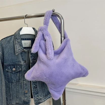 Grand sac à main cabas en peluche imprimé léopard et étoile Stella