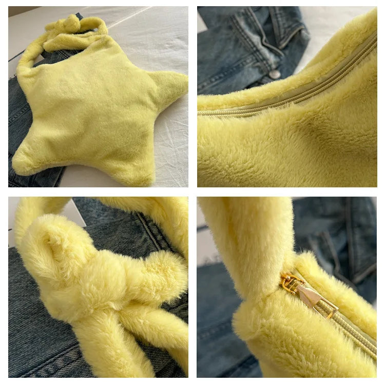 Grand sac à main cabas en peluche imprimé léopard et étoile Stella