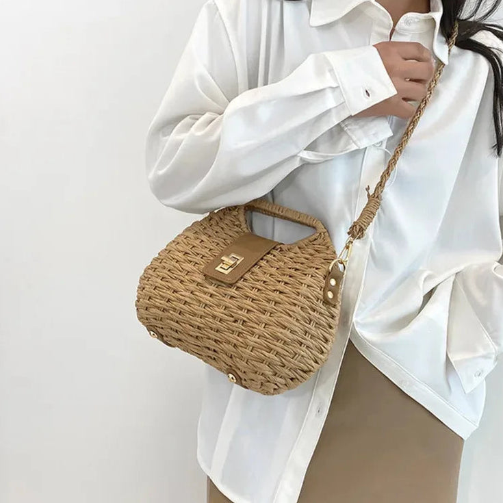 Sac à main bandoulière en paille avec fermoir doré Alessia