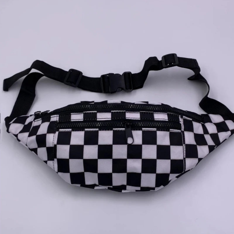 Sac banane tissu en damier noir et blanc Renée