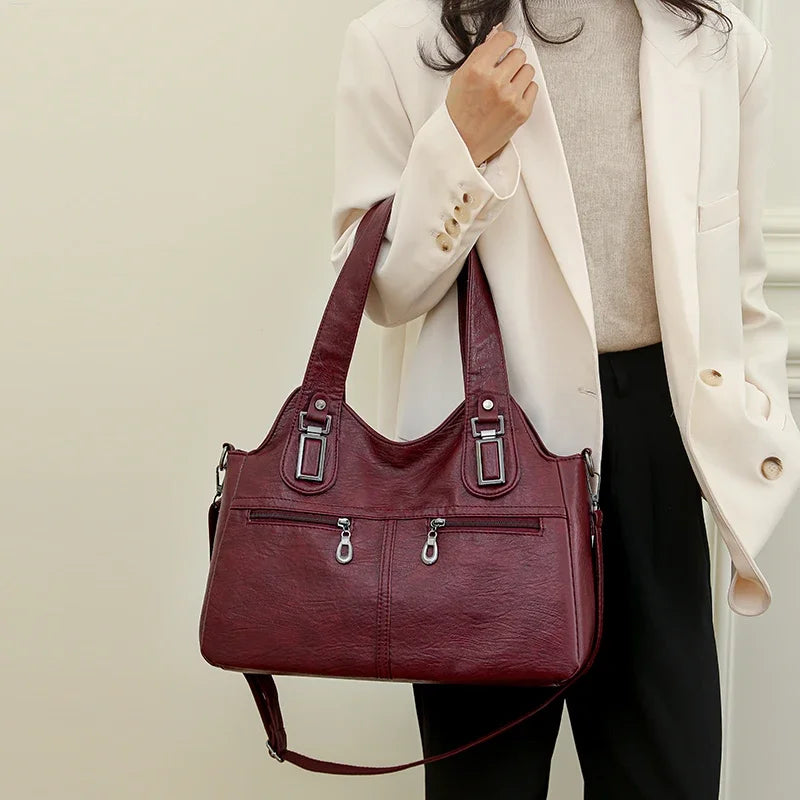 Grand sac à main bandoulière rétro multipoches Agnès