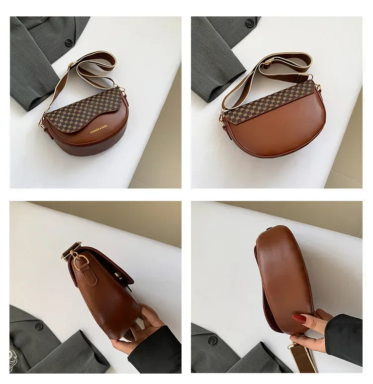 Petit sac à main bandoulière besace demi-lune aux motifs léopard Louna