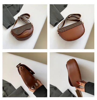 Petit sac à main bandoulière besace demi-lune aux motifs léopard Louna