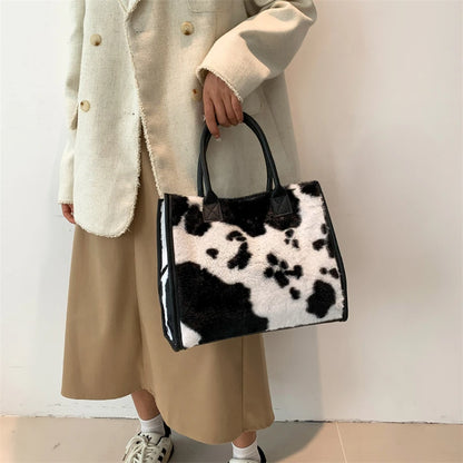 Grand sac à main cabas en fourrure à motifs au design hivernal Éléonore