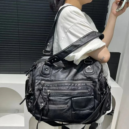 Grand sac à main de cours rétro multipoches à bandoulière Amandine