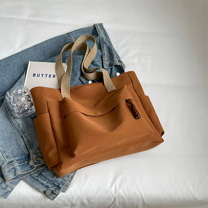 Grand sac à main cabas multipoches en toile Romane