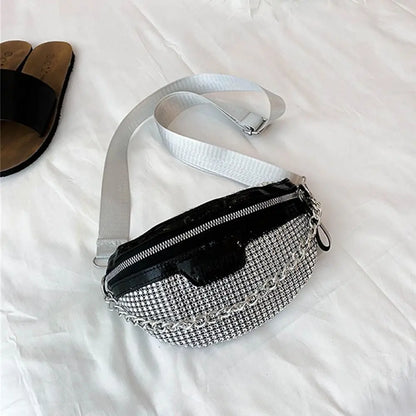 Sac banane à bandoulière avec strass et chaîne argentée Clothilde