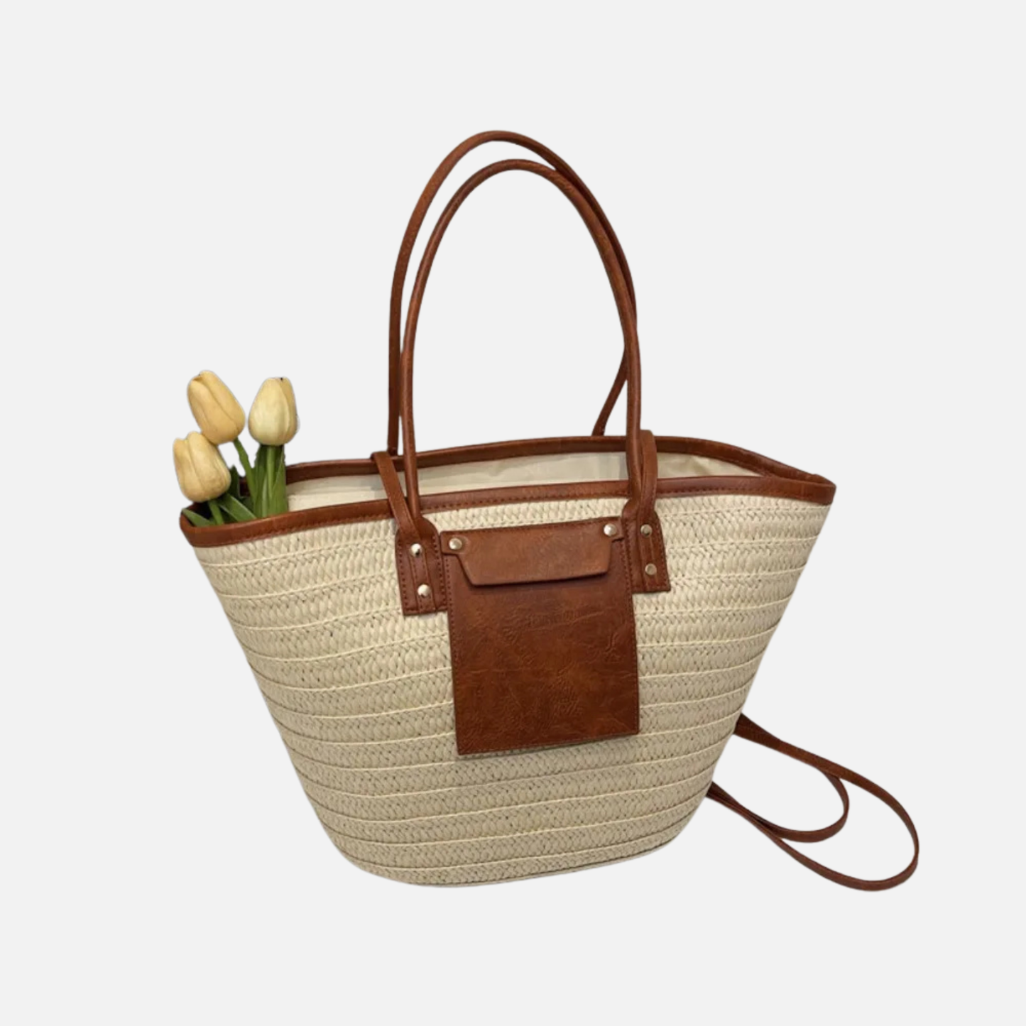 Grand sac à main cabas panier en paille double porté Anaëlle