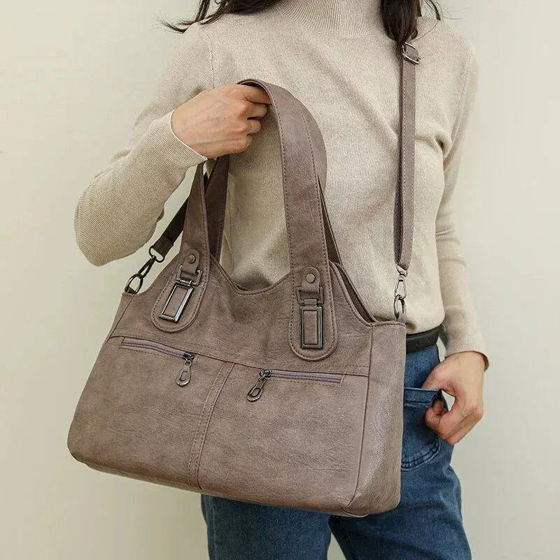 Grand sac à main bandoulière rétro multipoches Agnès