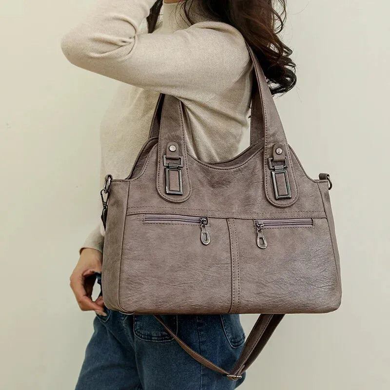 Grand sac à main bandoulière rétro multipoches Agnès