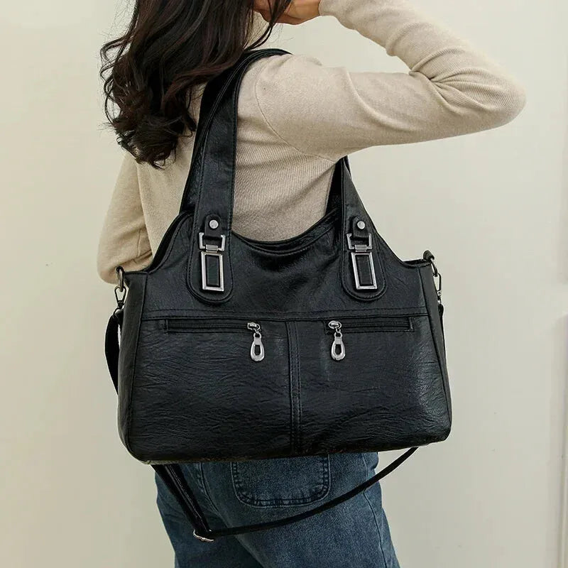 Grand sac à main bandoulière rétro multipoches Agnès