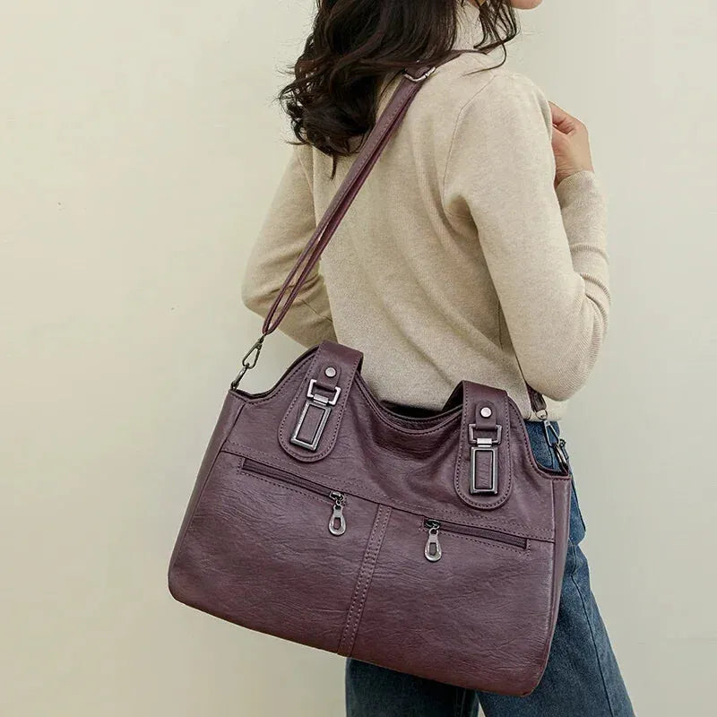 Grand sac à main bandoulière rétro multipoches Agnès