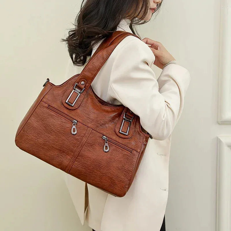 Grand sac à main bandoulière rétro multipoches Agnès