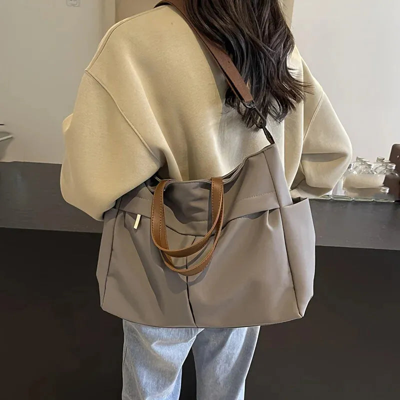 Grand sac à main cabas de cours multipoches à bandoulière en nylon Maëlys