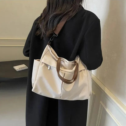 Grand sac à main cabas de cours multipoches à bandoulière en nylon Maëlys